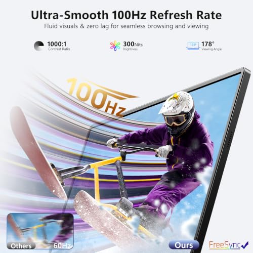 ForHelp 18.5 Inch 100Hz Portable Display, 1920x1080 16:9 FHD Monitor with Built-in Stand and Speakers, Compatible with Laptop, Mobile Phone and Game Consoles - style: 18.5"