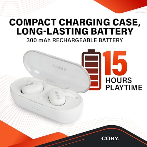 Coby TruFit Lightweight True Wireless Earbuds with Charging Case - Bluetooth 5.3 Music Controls, Call Functions, 16 Hour Battery Life for iPhone 13/12 / 11 / SE/X / 8/7 and Android (White) - color: White, size: 1