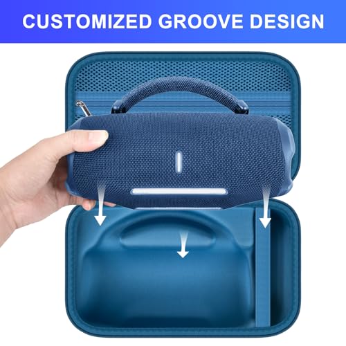 ANKHOH Hard Travel Case for JBL Charge 6 Speaker with Shoulder Strap | Fixed tray, elastic strap and zippered mesh pocket organize the speaker, charger and cables, Black, Case Only - color: Blue