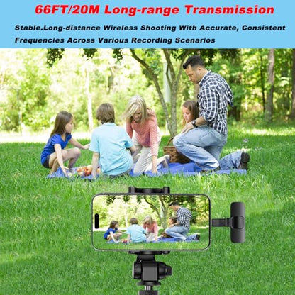 Wireless Lavalier Microphone for iPhone and USB C, 2 in 1 Mini Clip-on Wireless Lapel Mics Compatible with iPhone,iPad, Android for Video Recording,YouTube, Interview, TikTok, Vlog
