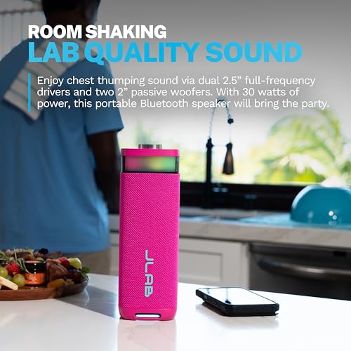 JLab, JBuds Party, Portable Bluetooth Speaker, Waterproof, RGB Lighting, Multi-Speaker Connection, Pink - color: Pink