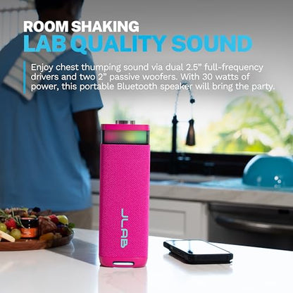 JLab, JBuds Party, Portable Bluetooth Speaker, Waterproof, RGB Lighting, Multi-Speaker Connection, Pink - color: Pink