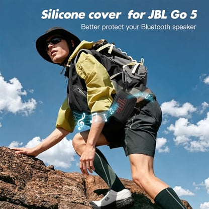 Silicone Case Compatible with JBL GO 5 Bluetooth Speaker, Travel Carrying Protective Sleeve Cover with Carabiner (Black) - color: Black