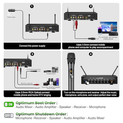 Wireless Microphone System Cordless Dynamic Mic UHF Dual Channel Wireless Handheld Microphone with Echo Bluetooth Volume Control for Karaoke Singing Church for Amplifier Speaker Mixer - size: 2 Channel UHF Cordless Handheld Dynamic Mic