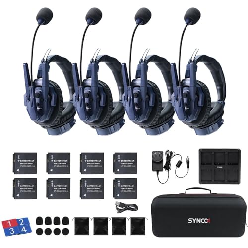 SYNCO Xtalk Master Dual-Ear 4 Users Wireless Intercom Headset System | Telephone Headsets Communication System Random Master Device 2.4GHz Full Duplex 500 M/1640 FT Real-time Monitoring - size: 4 pcs