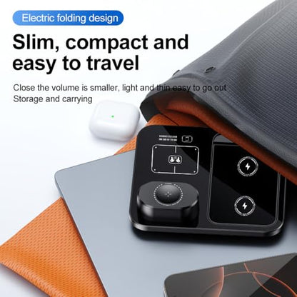IHAO 3in1 Auto-Rising Wireless Charging Station 15W Fast Charge Ultra-Slim Foldable Design Wireless Charger for Phone Earbud and i-Watch QC3.0 & PD Compatible - color: 3in1 wireless Charger R13 Black