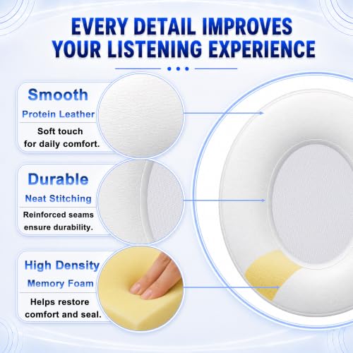 Replacement Ear Pads for Beats Studio 2 & Studio 3 (B0501, B0500) Wired & Wireless Headphones, Protein Leather Earpads Cushions with Memory Foam, Extra Thick Ear Cups,1 Pair (White) - color: White