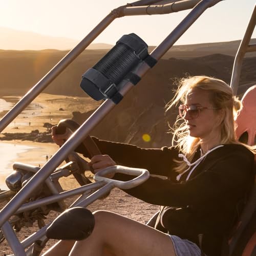 Penitue Universal Portable Speaker Mount, Waterproof Durable PU Bike Bluetooth Speaker Holder Adjustable Strap Holder Accessories for Golf Cart Bicycle Boat Railing (Black)