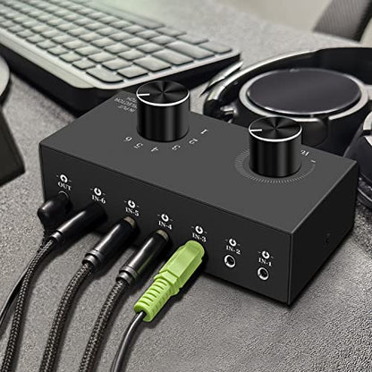 6-Channel 3.5mm Audio Switcher, 1 Input 6 Output Passive Stereo 1/8” Aux Selector Box for Speaker/Headphones/Laptop/Computer/Smartphone and PS4/PS5 Gaming System ect. - style: 6-Channel 3.5mm Audio Switcher