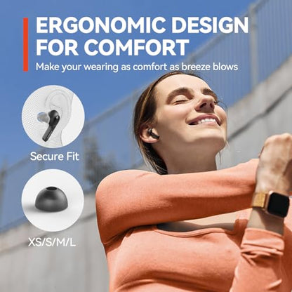 EarFun Air True Wireless Earbuds, Bluetooth Earbuds with 4 Mics Clear Call | IPX7 Waterproof, Game Mode, Deep Bass, Wireless Charging, USB-C Fast Charge, 35H Playtime, Black - color: Black