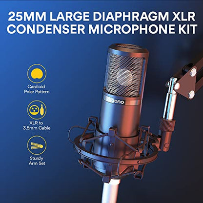 MAONO Podcast Equipment Bundle with Audio Mixer & 3.5mm Mic for Streaming | All-in-one audio production, PC and smartphone-compatible, 4 custom soundpads, for creators, home podcast setup AU-AM200-S6 - color: AU-AM200-S6 Black