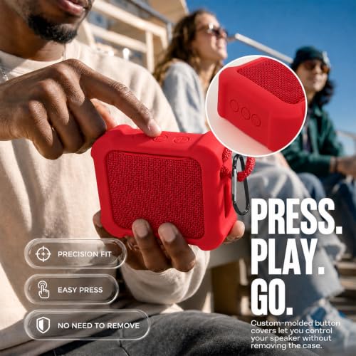 COMECASE Silicone Case for JBL Go 5 with Metal Carabiner, Red, Case Only | Thickened Edges, Inner Cushioning Ribs, Easy Button Access, Uncovered Grille and Edge Light, for Travel and Outdoor Use - color: Red