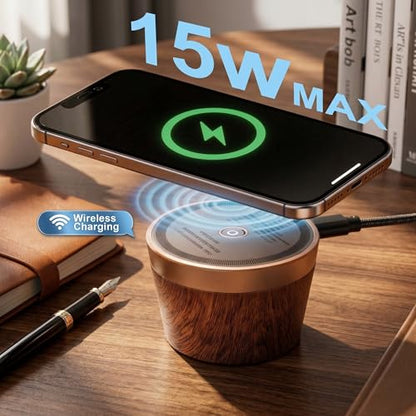 Topadorn Mini Portable Speaker Magnetic Bluetooth Speaker | Wireless Charger, MagSafe Compatible Phone Stand with TWS Pairing - color: Brown