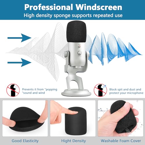 ChromLives Mic Cover Compatible with Blue Yeti, Microphone Windscreen, Foam Cover Furry Wind Muff Compatible with Blue Yeti, Yeti Pro Condenser，Combo 2Pack - color: grey+black