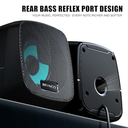 Computer Speakers for Desktop PC, 2.0 Stereo USB-Powered Speakers with 3.5mm AUX, in-Line Volume Control with LED Lights, Compact Plug and Play Speakers for Students, Teens, Monitor, Laptop