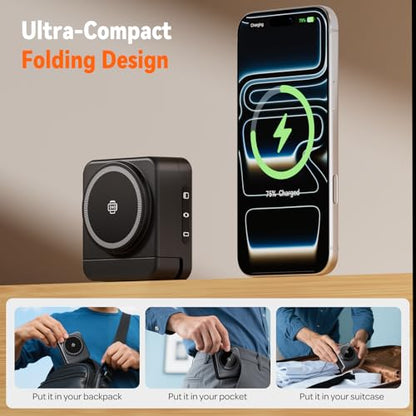 Wireless Charger 3 in 1, Foldable Charging Station for Apple Samsung Multi Devices Charging, Magnetic Charging Stand, Portable Travel Fast 15W Charger Station for iPhone, TWS, iWatch (Black) - color: Black