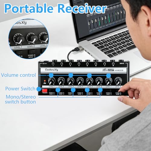 HA800S Audio Mixer, 8-Channel Stereo Line Mixer for Sub-Mixing, Independent Volume & Stereo/Mono Control, 1/4" TRS Input/Output for Headphone Monitoring, Studio Recording, Band Rehearsal
