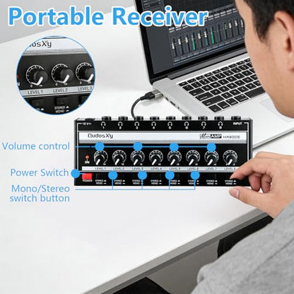 HA800S Audio Mixer, 8-Channel Stereo Line Mixer for Sub-Mixing, Independent Volume & Stereo/Mono Control, 1/4" TRS Input/Output for Headphone Monitoring, Studio Recording, Band Rehearsal