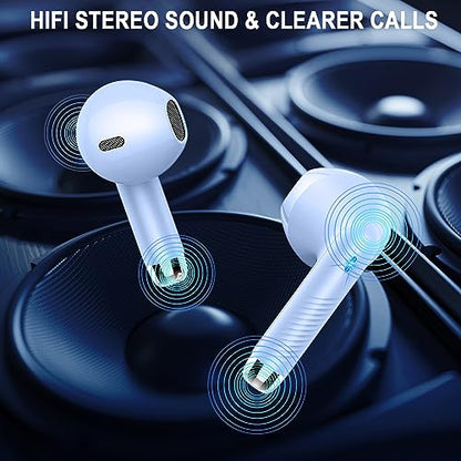 Wireless Earbuds, Bluetooth Headphones 5.4, HiFi Stereo, In-Ear Earbuds | 6D Bass Stereo, 4 ENC Noise Cancelling Mics, 40H Playtime Sport Earbuds, Charging Case, IP7 Waterproof Earphones, LED Display - color: azure