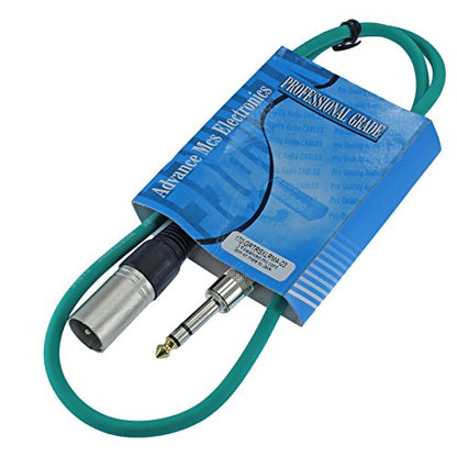 1/4" TRS to 3 Pin XLR Male Pro Audio Patch Cable Balanced and Shielded (3 Foot Feet ft Long, Green) - color: Green, size: 3 ft long
