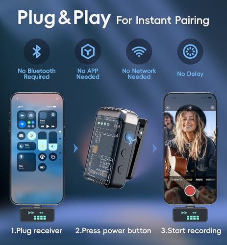 Mini Wireless Lavalier Microphone Noise Cancelling for iPhone,Android Lapel Mic with Charging Case Clip on Microphone Wireless Microphone for Vlogging, YouTube, TikTok Content Creator, Video Recording