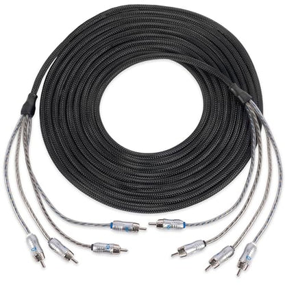 NVX® XIX43 9.84 ft (3 Meter) Oxygen Free Copper 4-Channel Double Twisted Pair X-Series Car Audio RCA Audio Interconnect Cable with Shielded Noise Reduction and Split-tip Silver-Plated Machined Ends | Oxygen Free Copper Double Twisted Pair with Shielded No