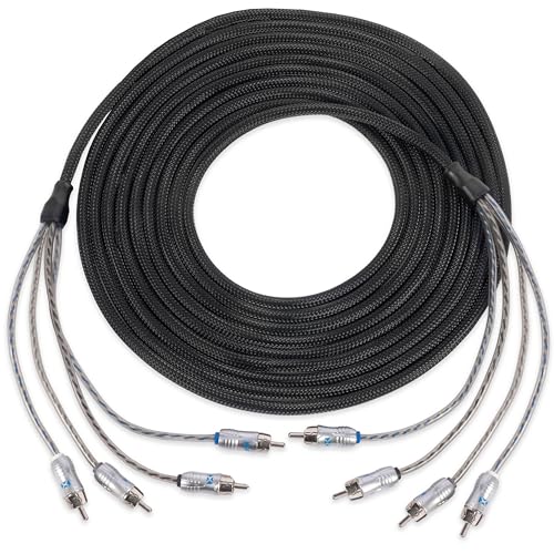 NVX® XIX43 9.84 ft (3 Meter) Oxygen Free Copper 4-Channel Double Twisted Pair X-Series Car Audio RCA Audio Interconnect Cable with Shielded Noise Reduction and Split-tip Silver-Plated Machined Ends | Oxygen Free Copper Double Twisted Pair with Shielded No