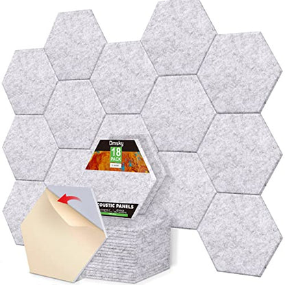 18 Pack Hexagon Acoustic Panels, 12" X 10" X 0.4" High Density Sound Absorbing Panels Soundproof Wall Panels For Home Sound proof Insulation Beveled Edge Studio Treatment Tiles (Gray) - color: gray-hexagon