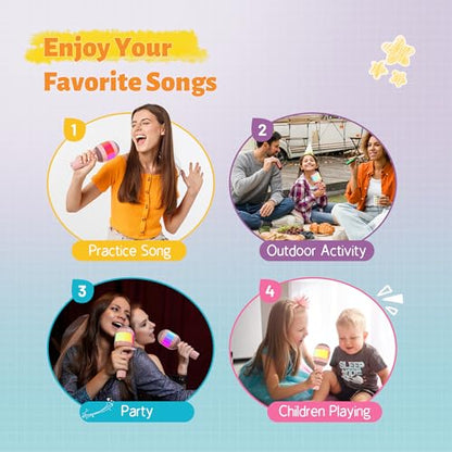 Wireless Karaoke Machine Portable Bluetooth Microphone with LED Light | Best Chritmas Birthday Festival Party Gift for Adults 3 4 5 6 7 8 9 10 11 12+ Year Old Girls Boys Kids (Pink) - color: Pink