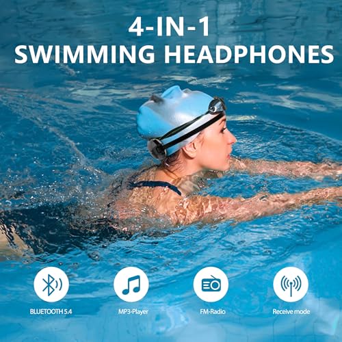 Tayogo Rock PRO W24 Swimming Headphones – Bone Conduction Waterproof Headphones for Swimming, 4-in-1 MP3 Player 32GB, Bluetooth 5.4, FM Radio (Yellow) - color: Yellow