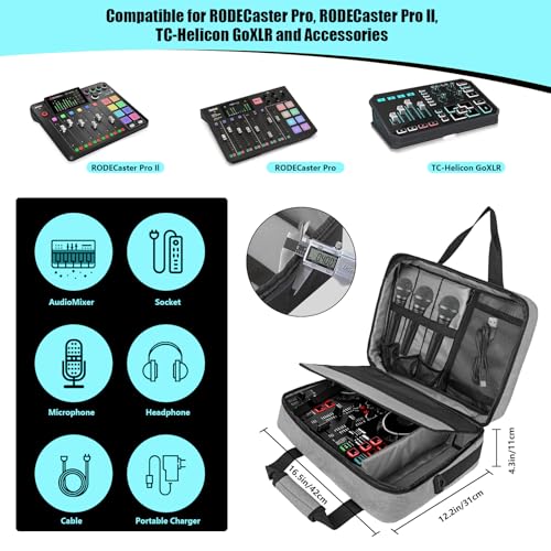 Audio Mixer Case 0.4 Inch Padded DJ Mixer Bag Travel Padded Case for Audio Mixers, DJ Controllers & Equipment Compatible with RODECaster Pro,RODECaster Pro II,TC-Helicon GoXLR-Grey - color: Mixer Bag(Grey)