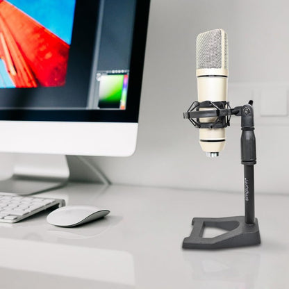 2 Pcs Mic Stand with Mic Clip Desktop, Adjustable Table Microphone Stand, 5/8” to 3/8” Metal Adapter, Heavy Weighted Base, for Blue Yeti Snowball Spark Fifine K669 AT2020 Shure SM58 SM57