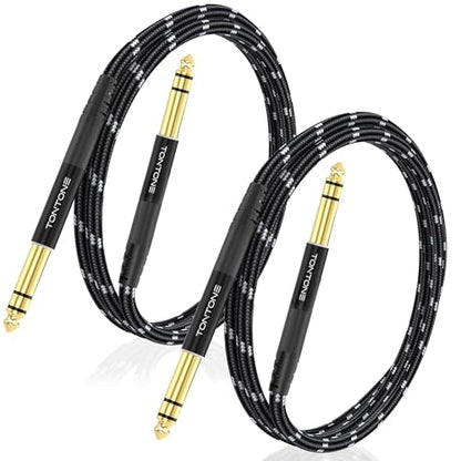 1/4 Inch TRS Cable 2-Pack 3.3FT, Quarter Inch 6.35mm Balanced Stereo Audio Cable, 1/4 to 1/4 Guitar Cables for Electric Guitar Bass Keyboard Mixer - size: 3.3 FT
