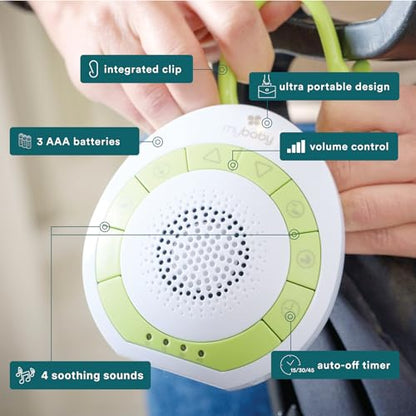 MyBaby Sound Machine, White Noise for Baby, Travel, Nursery and On The Go | 4 Soothing Sounds, Integrated Clip, Small and Lightweight, Great for Registry Gift