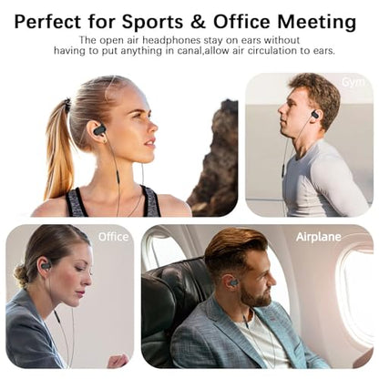 Open Ear Headphone 3.5mm Earbuds for Chormebook Laptop Computer,Over On Ear | Buds for Samsung A15 for Moto G Stylus,3.5 Jack Desktop PC Headset with Mic Adjustable Hook,Travel Airplane Wired Earphones