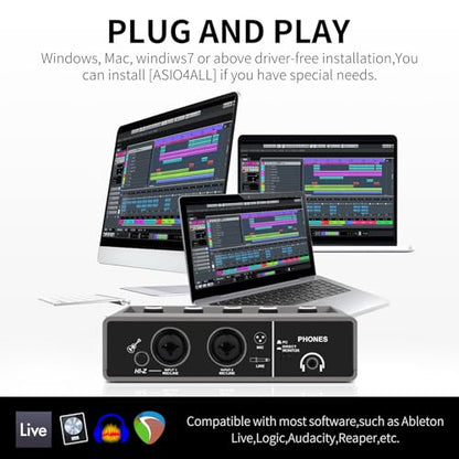XTUGA USB Audio Interface for PC with Touch Model 16 bit/48 kHz, DSP Effect, 48V Phantom Power XLR Audio Interface for Recording Music, Live Streaming, Q-16