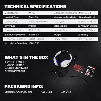 FANTECH Valor II MH89 Wired Gaming Headset with 40mm Drivers, Noise Cancelling Mic, 3.5mm Jack for PC, PS5, PS4, Xbox, Nintendo Switch, Mobile - Over-Ear Headphones with Foldable Microphone (Black)