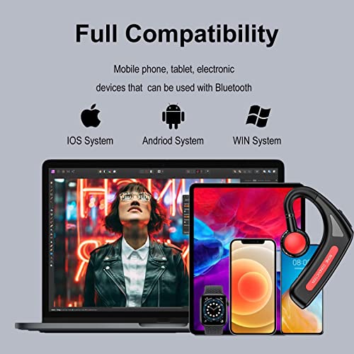 Open Ear Headphones Bluetooth Single Bone Conduction Wireless Earbuds with Earhooks Microphone Earphones Waterproof Long Battery Life Earpiece for Workout Sports Running Android iOS Non Ear Plug Red - color: Red