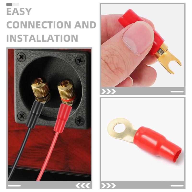 12Pcs Spade Terminals Connectors: 8GA Spade Connector Car Strip Terminal Fork Adapters Plugs Crimp Barrier s for Speaker Wire Cable Plug, Universal Fit（Fork+Circle）