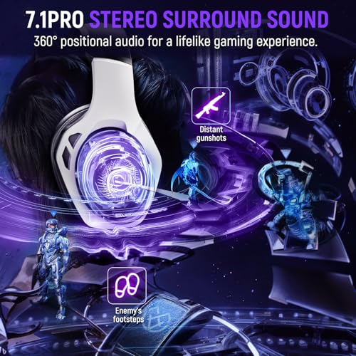 Tatybo Wireless Gaming Headset for PS5, Dual Mode, Low Latency, Black White | 7.1 Surround Sound, Bluetooth+2.4GHz Dual Mode, Noise-Canceling Mic for FPS Battle Royale, 40Hrs for Switch, Mobile, Laptop - color: Black White