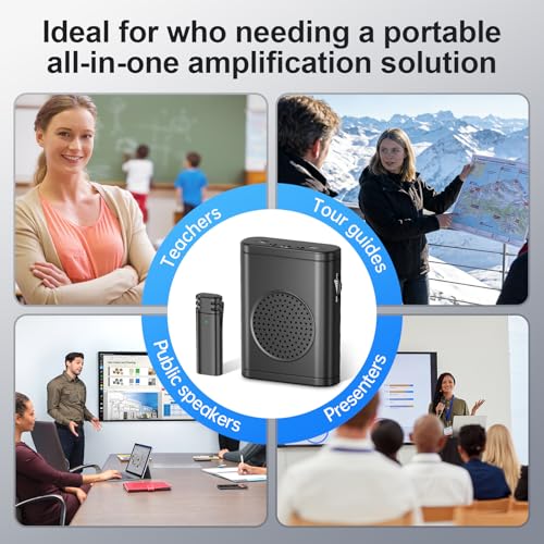 Moman Voice Amplifier for Teachers with Wireless Lavalier Microphone, Zero Whistling, Low Latency, Portable Meagaphone Speaker Mic for Classroom Meeting - color: Black