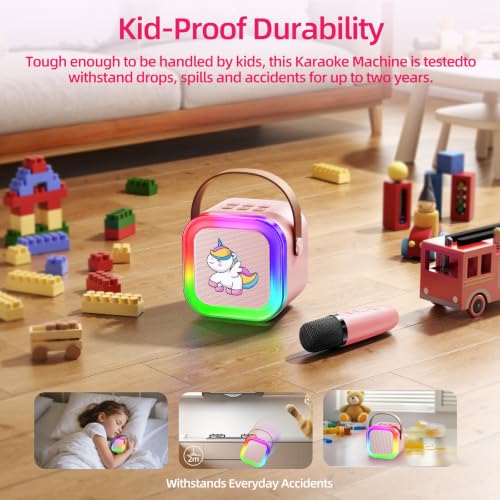 Kinglucky Mini Karaoke Machine for Kids, Top Birthday Gift Pick for Girls Ages 3, 4, 5, 6, 7, 8, 9, 10, 11, 12 Years Old, Kids' Personal Video Players Accessories with 2 Mics Singing Present Toy Pink - color: Pink