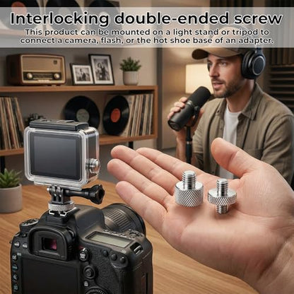 Tripod Adapter Set, 1/4 to 3/8 & 3/8 to 1/4 Camera Screw Adapter, Aluminum Alloy Thread Converter Male Female, Mounting Screws Kit for Tripod Monopod Light Stand Microphone (Silver)