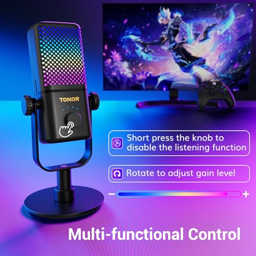 TONOR Gaming Microphone Compatible with Xbox, RGB Condenser Streaming Mic, Low Noise, Gain Control, One Tap Mute, Compatible with Capture Card, 200 cm/78inch Cable, Desktop Stand, Black TCX3 - color: Black, style: Microphone