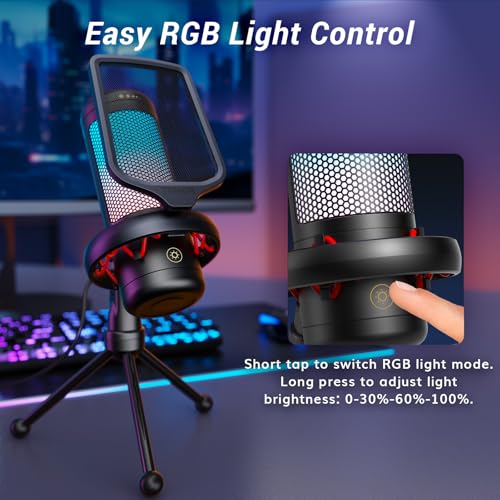 TONOR Gaming Microphone Set, PC Condenser Mic with RGB for Gamers | Desktop Stand Set, Quick Mute, Volume Control, for Twitch Streaming, Discord Chatting, 200 cm/78'' Cable, Black, TC310 - style: RGB Mic with Desktop Stand