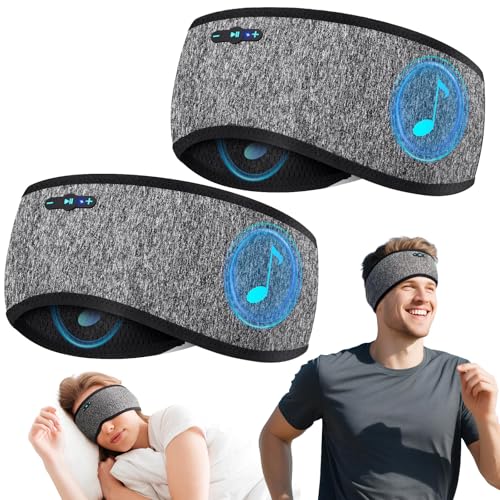Sleep Headphones Bluetooth 6.0 Headband for Side Sleepers (Gray & Gray) | 200mah cell for 20hr playback, 3mm ultra-thin speaker & mic, HD stereo, removable & washable, 2-in-1 sport & sleep headband - color: x2 Gray
