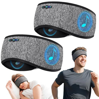 Sleep Headphones Bluetooth 6.0 Headband for Side Sleepers (Gray & Gray) | 200mah cell for 20hr playback, 3mm ultra-thin speaker & mic, HD stereo, removable & washable, 2-in-1 sport & sleep headband - color: x2 Gray