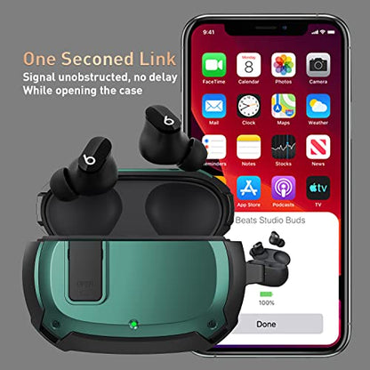 Compatible with Beats Studio Buds/Buds+ Case Cover 2021/2023, [Secure Lock] Cool Beats Studio Buds Plus Protective Shell Men Women with Keychain for New Beats Studio Ear Buds Case - Green[CASE ONLY] - color: Black/Green