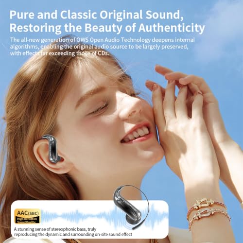 Wireless Open Ear Earbuds with Ear Hook Around Over The Ear Sport Black | Air Bone Conduction Bluetooth Earbuds That Don't Go in Ear for Exercising Running Headphones with Microphone Headsets Earphon - color: Black