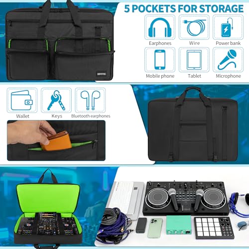 IBVIVIC DJ Controller Storage Bag Case Fits for XDJ-RX2/XDJ-RX3/DDJ-REV5 | Fits for DDJ-REV7/Denon DJ Prime 4/MCX8000 Padded DJ Travel Carrying Bag - size: XDJ-RX3/RX2